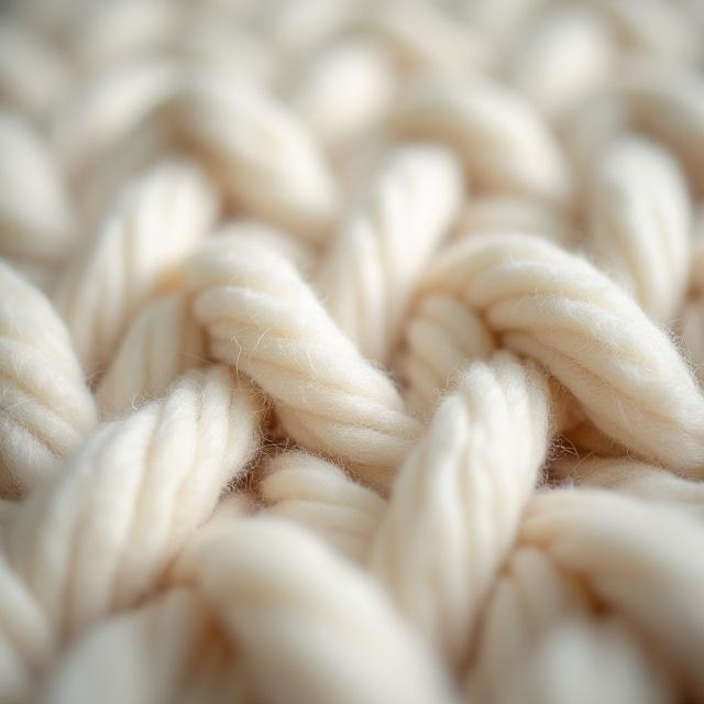 Close-up on the chunky knit texture of a cozy wool throw.